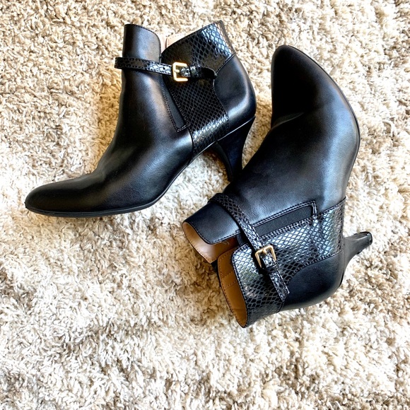 Naturalizer Shoes - Naturalizer Davri Black Reptile Ankle Boot Heel